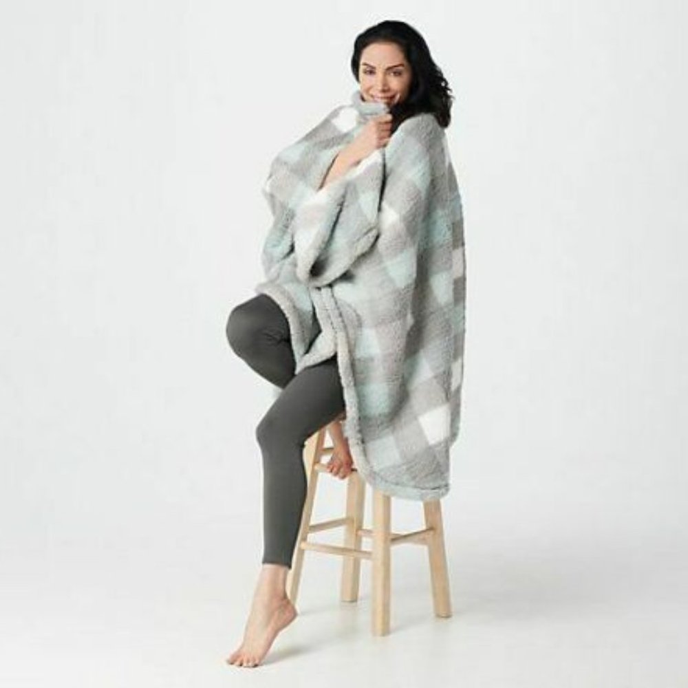 Berkshire Blanket Plaid Cozy Cape Wrap Seaglass